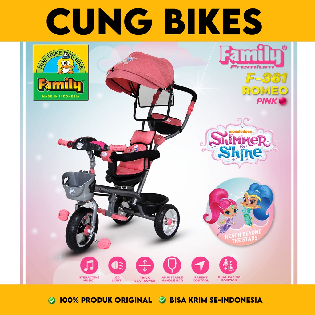 Sepeda anak Roda Tiga 3 stroller FAMILY F361,F362 PREMIUM dorong musik kanopi