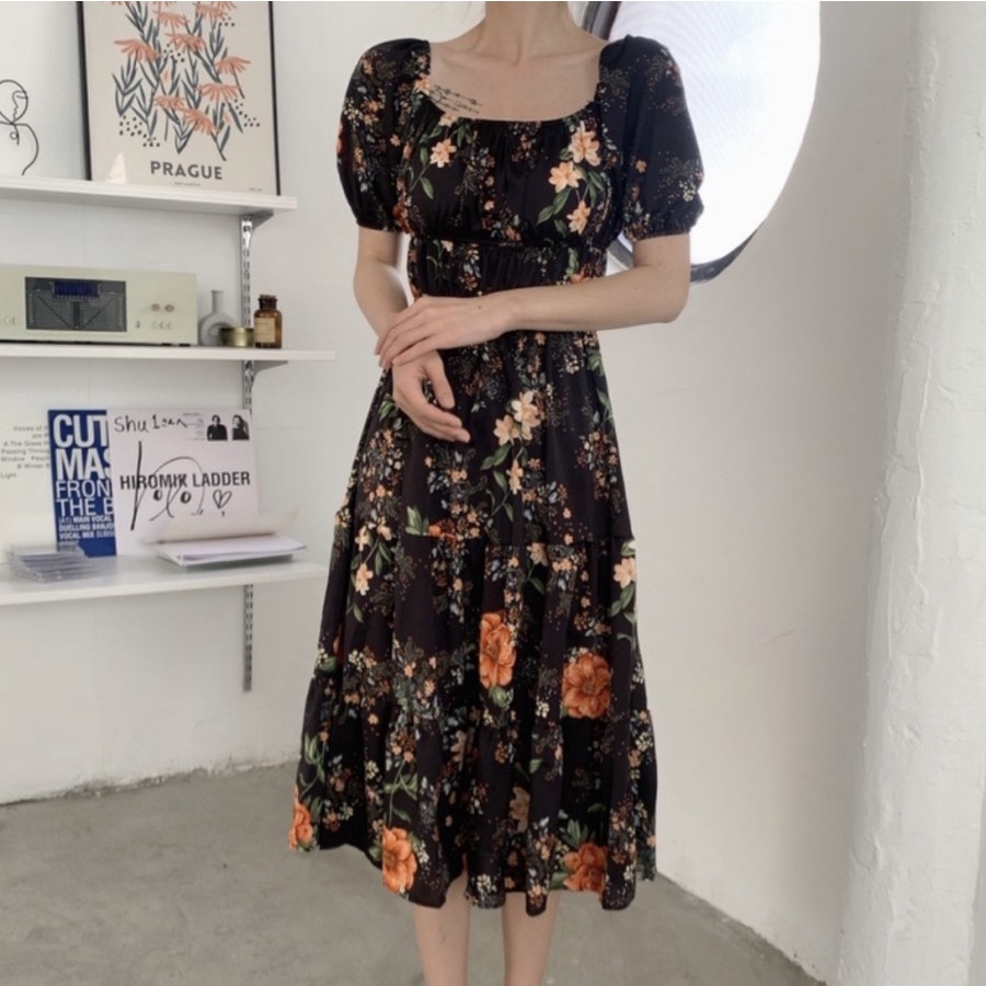 CASUAL BEACH PREMIUM MIDI DRESS KARET ALL SIZE KOREAN FASHION STYLE