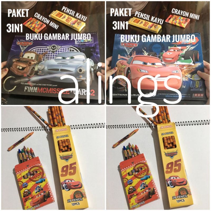 

Paket Kado Anak 3in1 Buku Gambar Jumbo Mobil Cars Mcqueen Bundle Set Pensil Kayu Crayon Mini