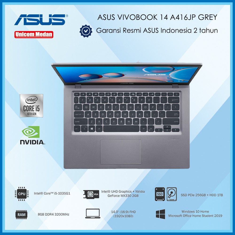 ASUS VIVOBOOK 14 A416JP [i5-1035G1|DDR4 8GB|256GB SSD+ 1TB HDD|MX330]