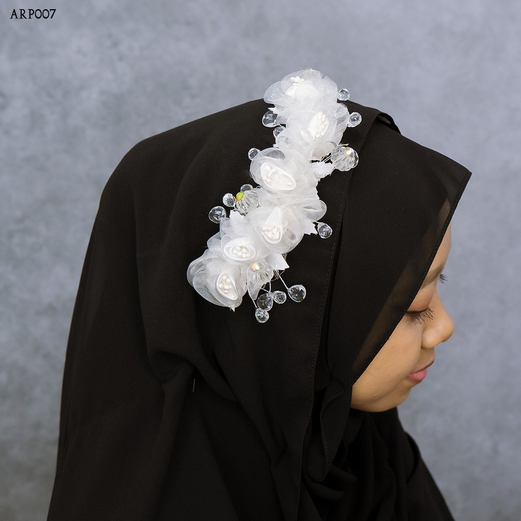 [STOK TERBATAS] HEADPIACE BROKAT BUNGA PUTIH PENGANTIN HIJAB MODERN ARP007