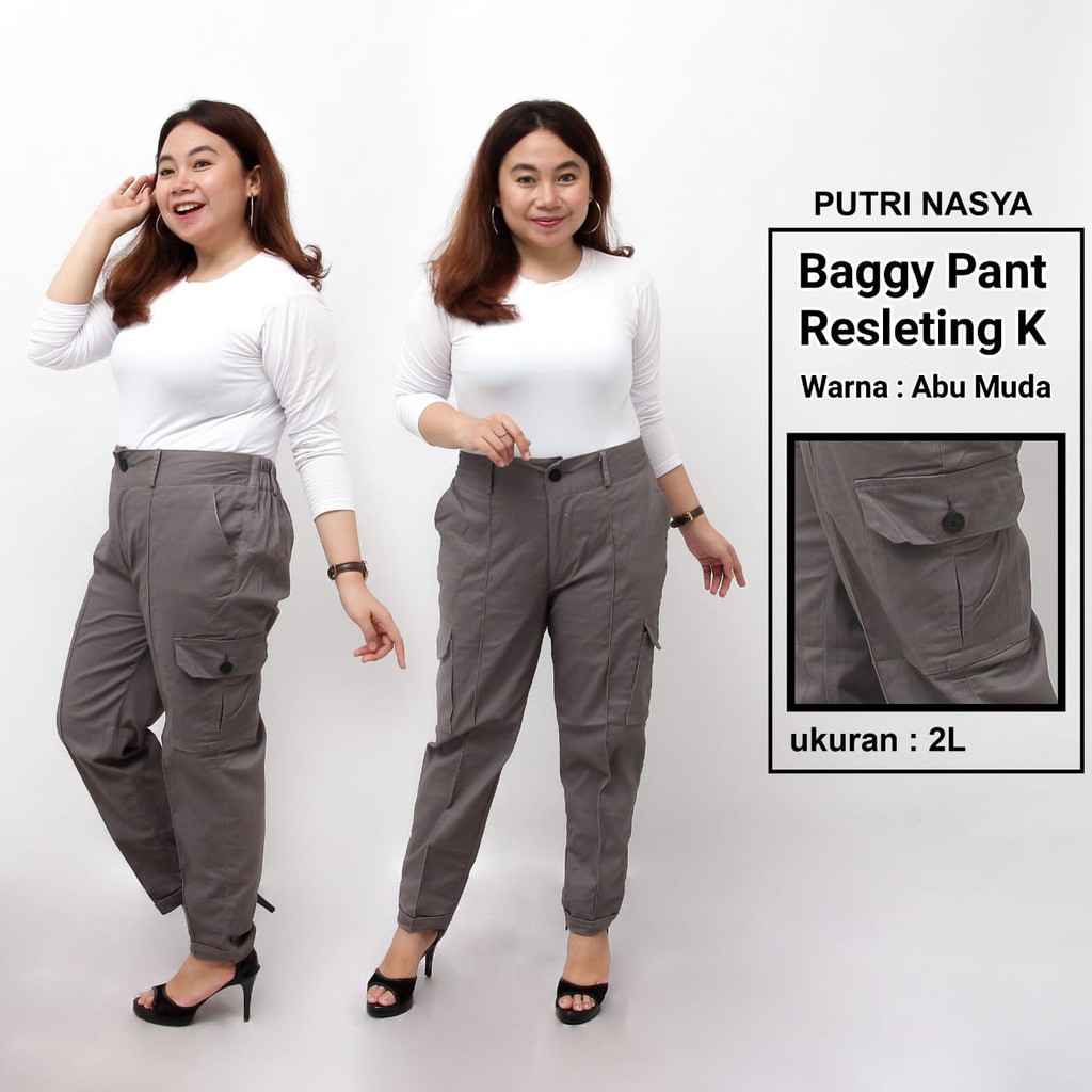 Celana Baggy Pant K Super Jumbo XXL, 4L, 5L, 6L, 8L Chino Stret Resleting Cream Moca Capucino Hitam / Celana Kerja Wanita Jumbo / Celana Kantor Big Size Wanita / Celana Karet Katun Kekinian / Celana Bahan Formal Seragam Wanita Super Big