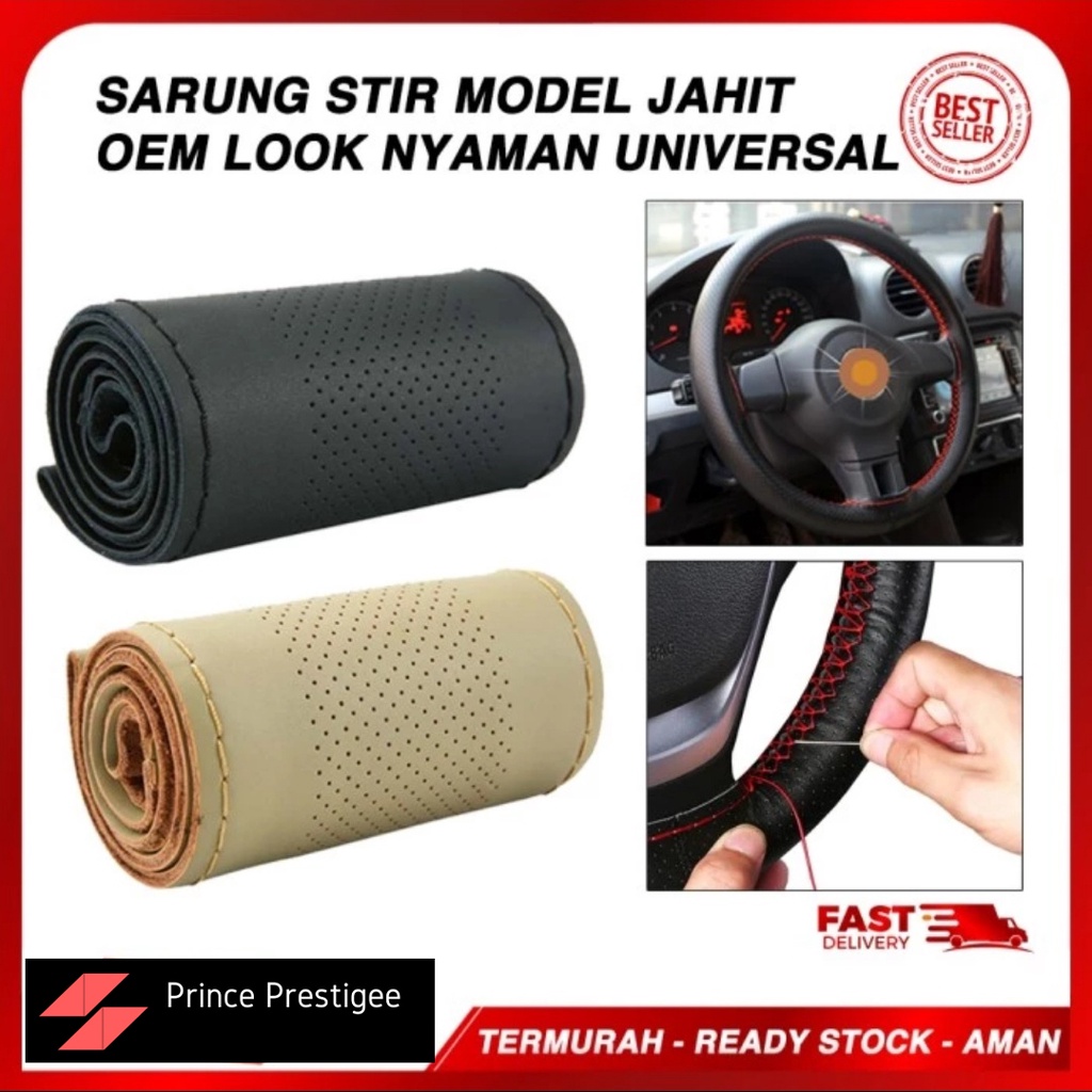 Sarung Stir Setir Mobil Jahit OEM Cover Setir Mobil Kulit UNIVERSAL