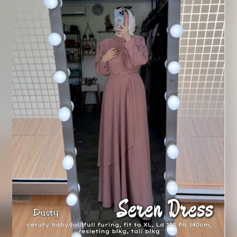 Seren Dress Gamis Kondangan Warna Mocca Milo Ceruty Babydoll Seragaman Bridesmaid Baju Wisuda Ootd Hijab Gamis Muslimah Sage