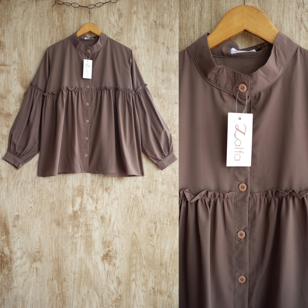 AMIRA BLOUSE by ZALFA OUTFIT / blouse polos / blouse wanita murah-Choco