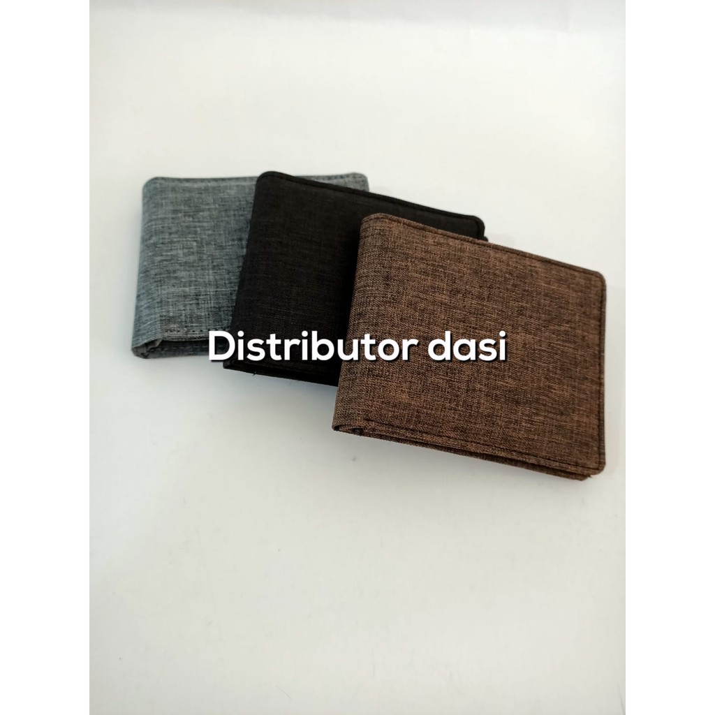 Dompet pria kanvas hitam coklat tua model lipat canvas ready stok plus free box