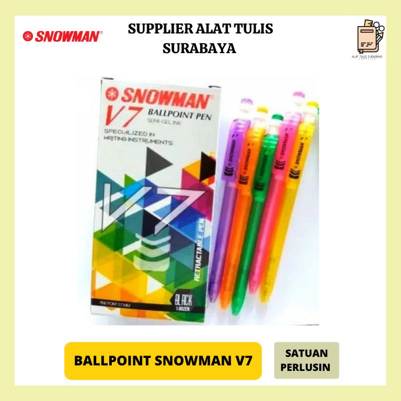 

PULPEN / BOLPOIN / BALLPOINT SNOWMAN V7 HITAM ORI MURAH 1 PACK / PAK BALL PEN