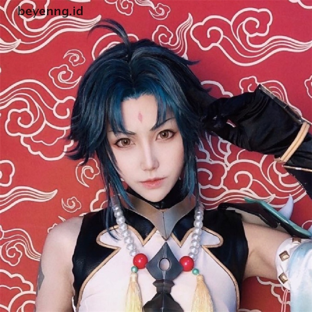 Wig Cosplay Anime Beyen Genshin Impact Xiao Warna Hijau Ukuran 40cm Untuk Pria