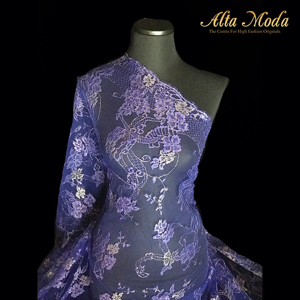 

Alta Moda Brokat Perancis Chantilly Violet Urat Emas