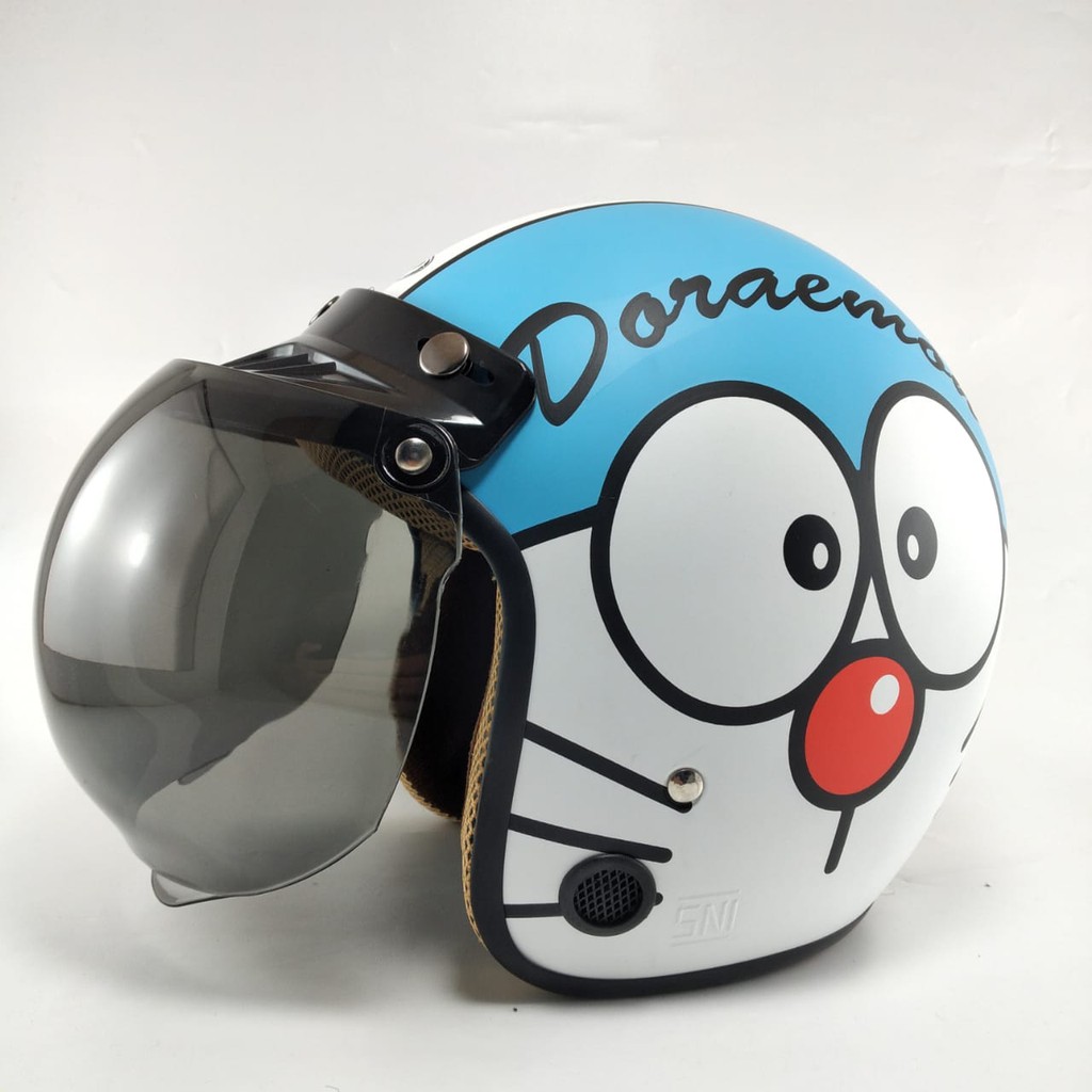 Helm Bogo Doraemon Look Biru Doff Retro Dewasa SNI