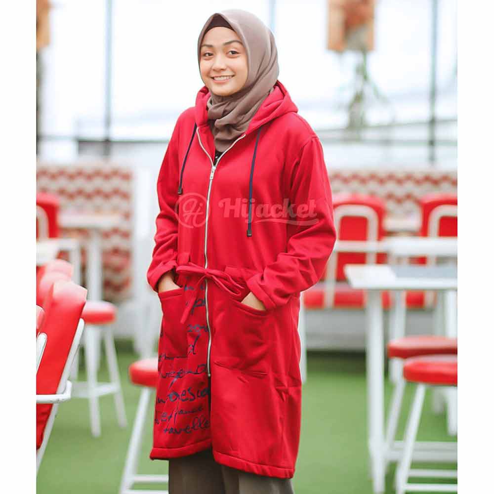 Jaket Jacket Panjang Wanita Cewek Hijabers Hoodie Terbaru Kekinian Coklat & Marun Hijacket UB Trendy-3