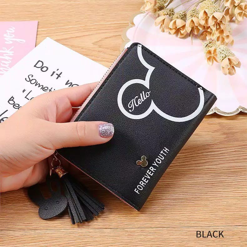 (FY) COD Dompet Wanita Import Murah Dompet Lipat Kecil Lucu Cantik Dompet murah  cantik real pic-HITAM