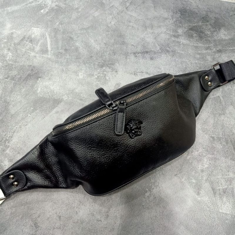 Waistbag Vrs Leather Full Black Belt Bag Kulit Asli Import