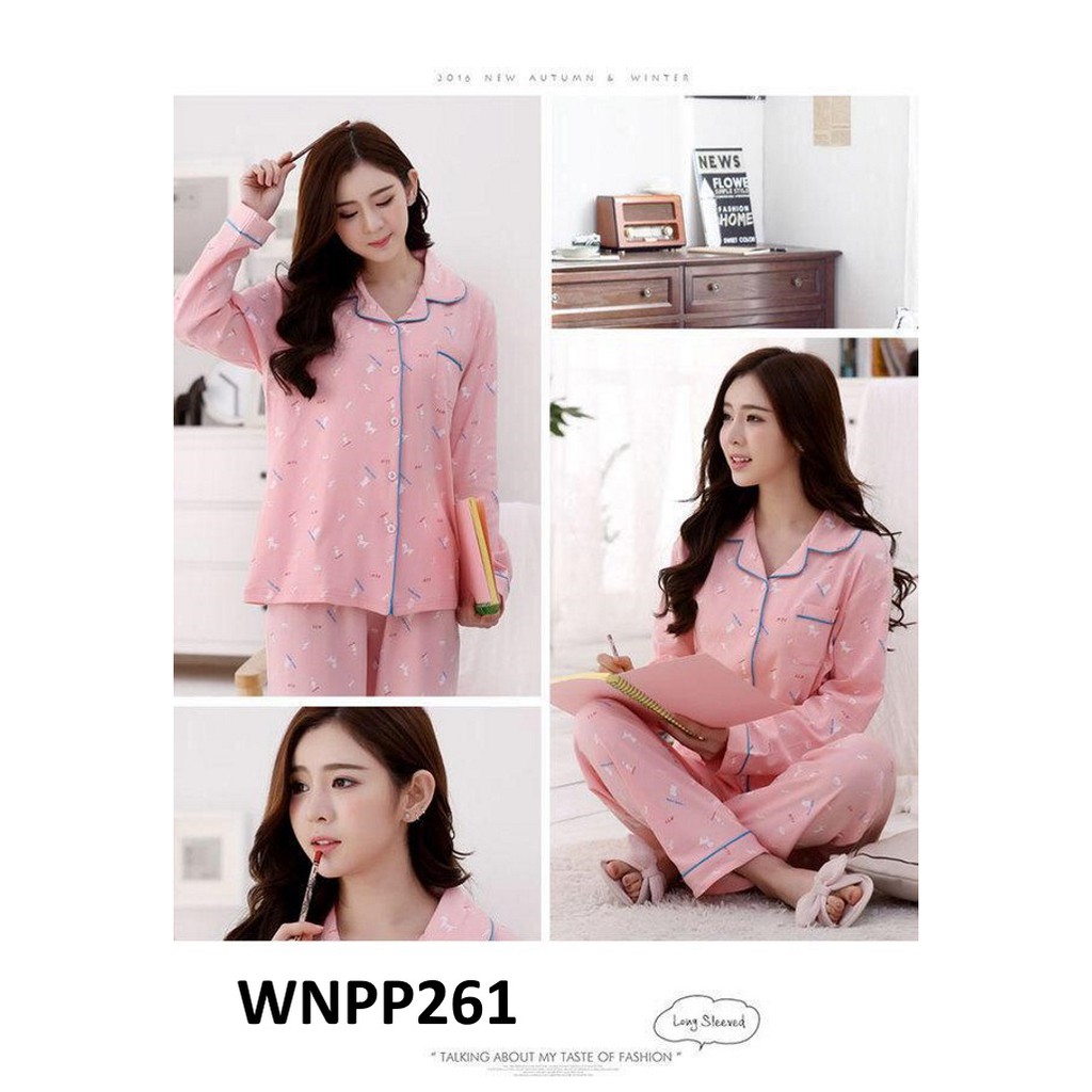 Piyama Wanita Baju Tidur Wanita Kancing Depan Pink