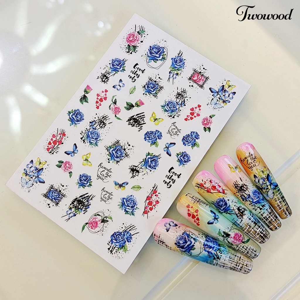 12 Pcs Stiker Kuku Motif Bunga Butterfly 2D Untuk Manicure