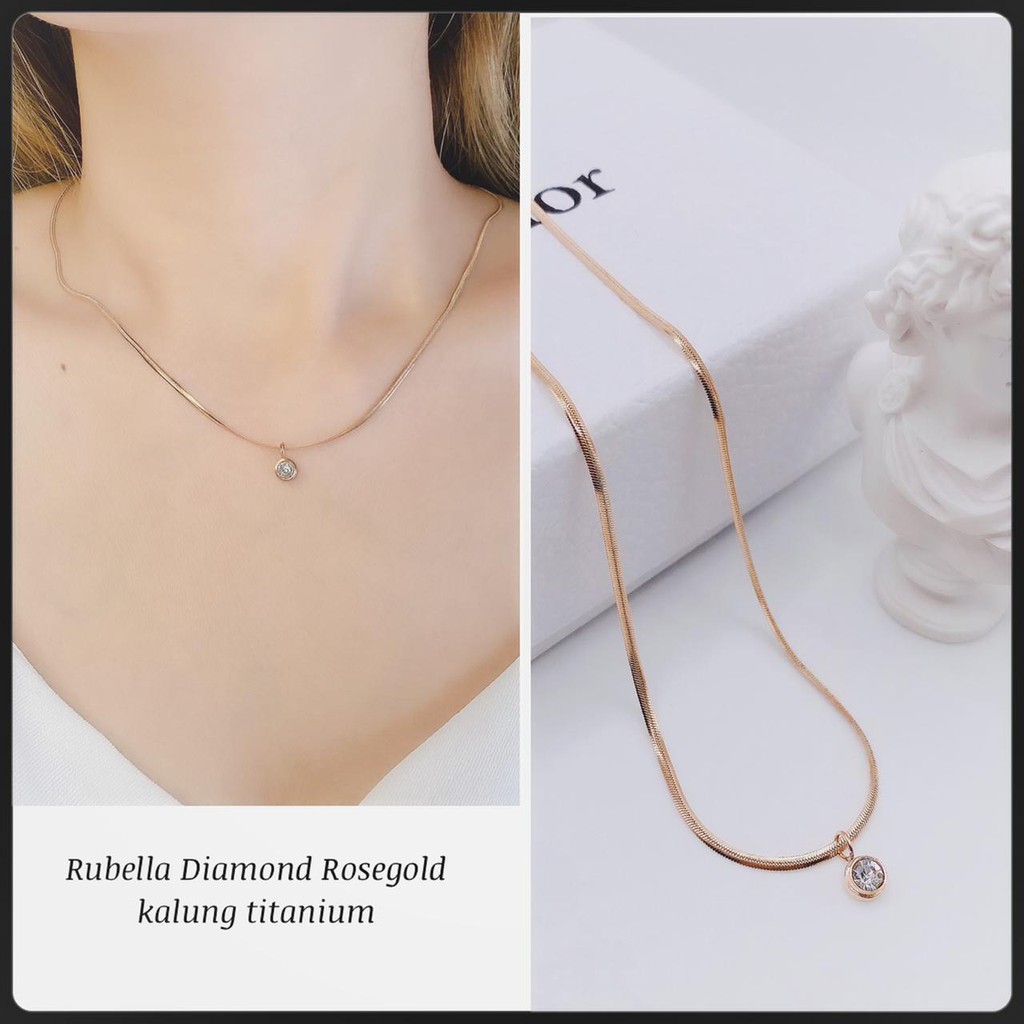 COD! kalung titanium anti karat/ kalung wanita rubella diamond rosegold import