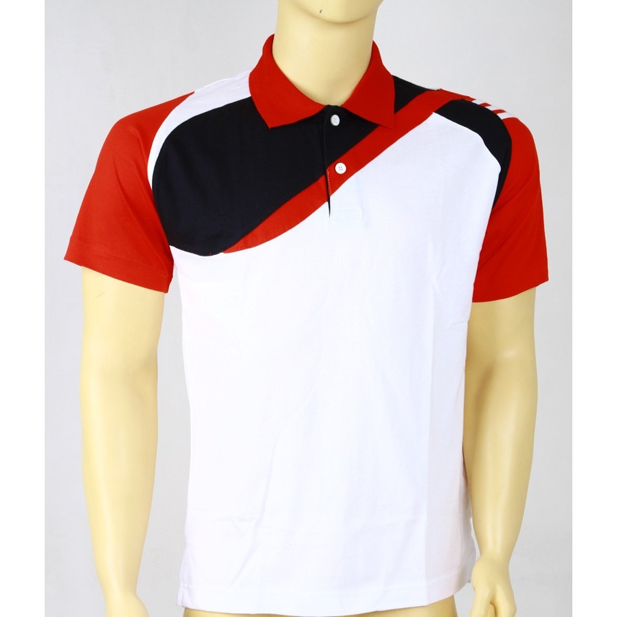KAOS POLO BAJU OLAHRAGA KATUN 100% KOMBINASI PUTIH MERAH HITAM ARX PS16