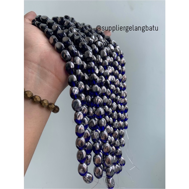 kristal CEKO KACANG SILVER BLUE quartz 10mm BIRU PERAK oval cutting