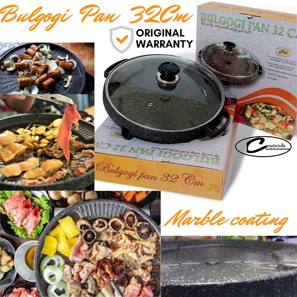 Bulgogi Pan 32cm Grill Marble Panggangan BBQ + Tutup Kaca - Bulgogi Pan Komplit - Panggangan BBQ 32cm