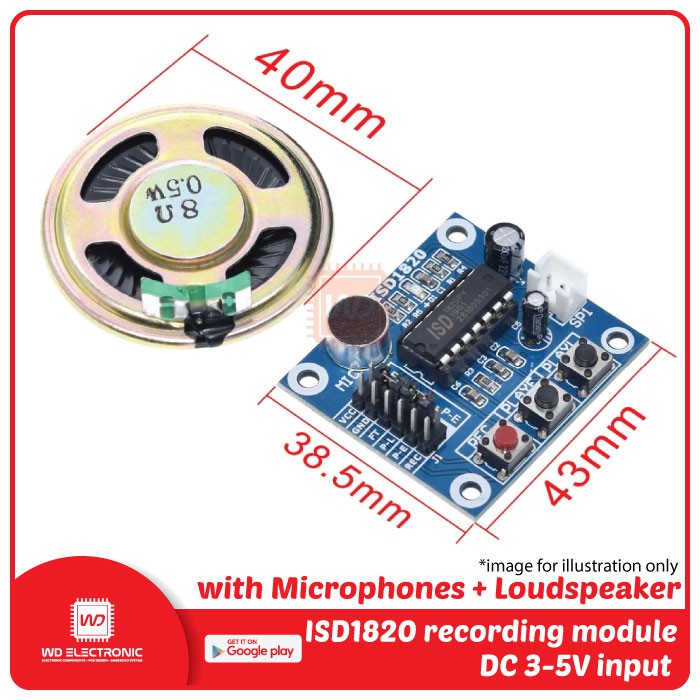 ISD1820 recording voice module with microphones and loudspeaker