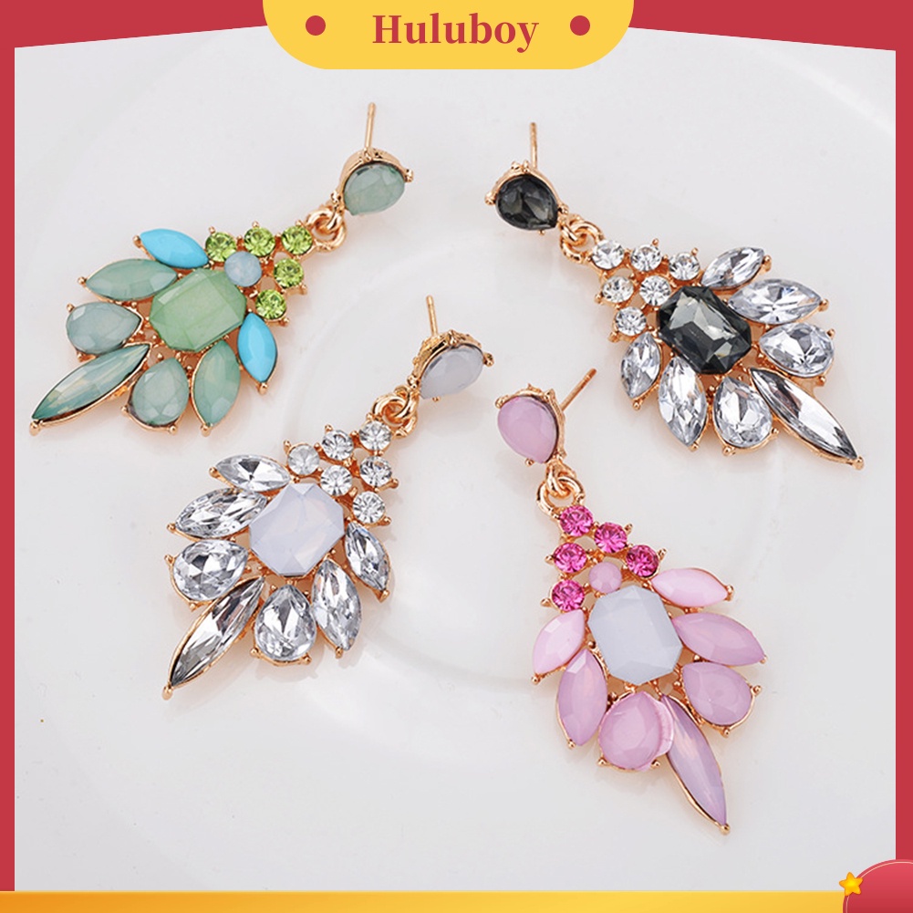 Hu Hu Hu Hu Hu Alat Bantu Pasang Kacamata♡ Anting Tusuk Wanita Bentuk Bunga Geometri Hias Berlian Imitasi Untuk Pesta