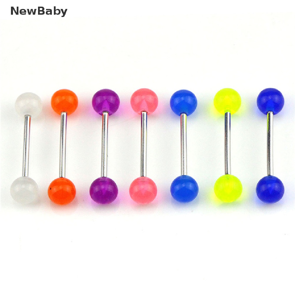 NewBaby 7PCS/Set Glow In The Dark Luminous Barbell Tongue Rings Body Piercing Jewelry ID