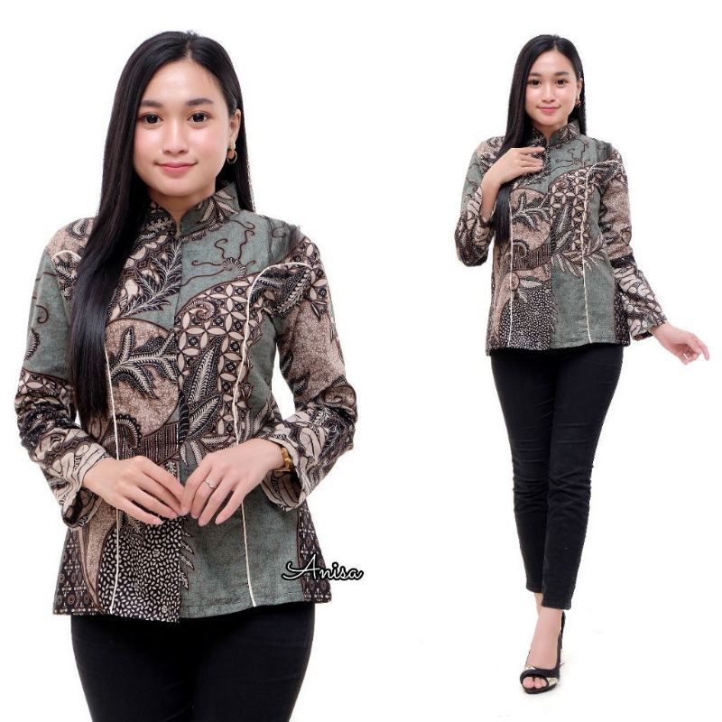 ATASAN BATIK WANITA KERJA KANTOR ORI SHABIRAH BATIKSOLO BLOUSE BLUSEBATIK BATIKMODERN-A8