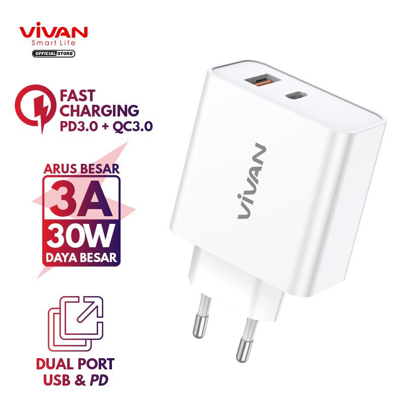 ADAPTOR CHARGER VIVAN POWER Blitz 30Watt 5A PD QC3.0 4 For  - ORIGINAL 100%