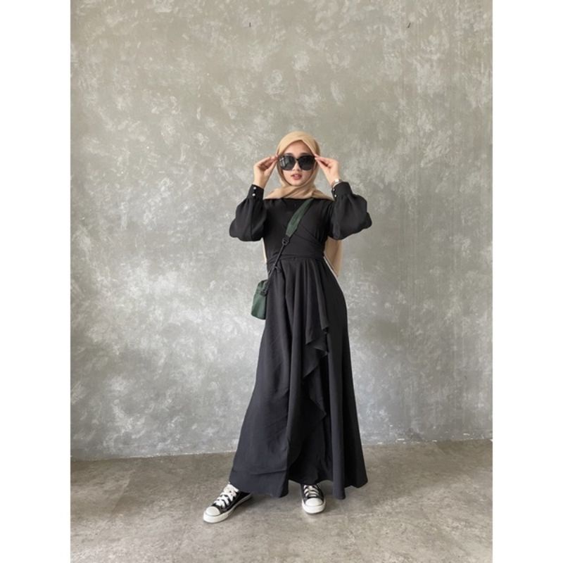 NABILLA MAXI DRESS CRINCLE AIRFLOW ,DRES PESTA KONDANGAN TERBARU, Gamis remaja kekinian