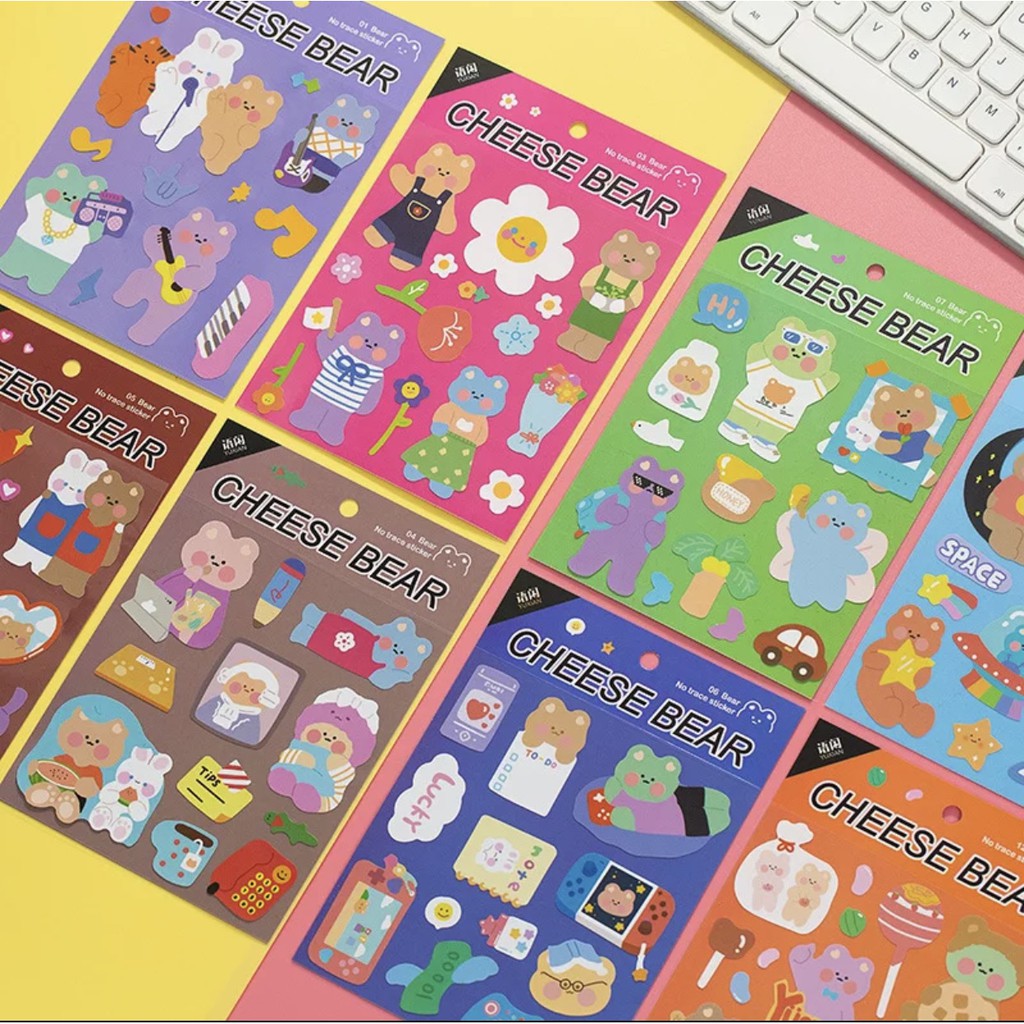 

Stiker Sticker Lucu 1 lembar / pack Kartun Rainbow Bear DIY Scrapbooking Dekorasi planner journal