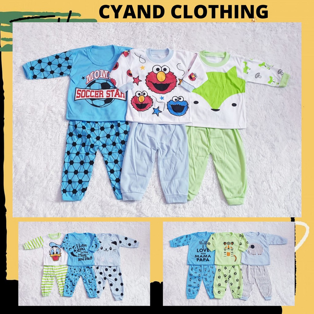 PAKET HEMAT 3 PIYAMA ANAK COWO USIA 0-12 BULAN / CYAND CLOTHING / PAKAIAN BABY