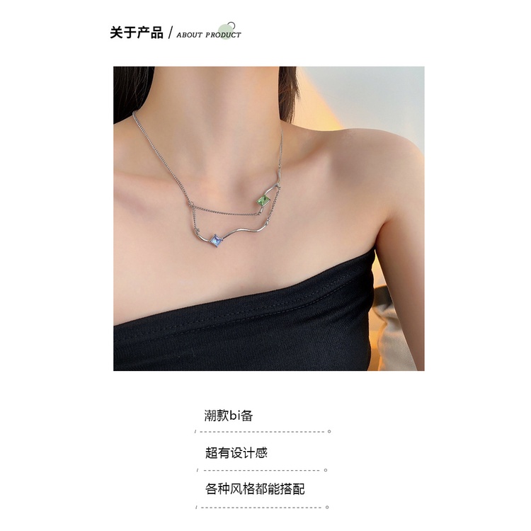 Ins gaya sederhana warna yang sesuai dengan zircon liontin kalung wanita musim panas Korea retro Cry