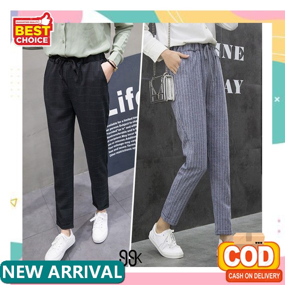 ㍽ Celana Bahan Panjang Kain Strech Stretch Wanita Baggy Pants Kerja Kekinian Korea ⇁ Celana Linen Hi