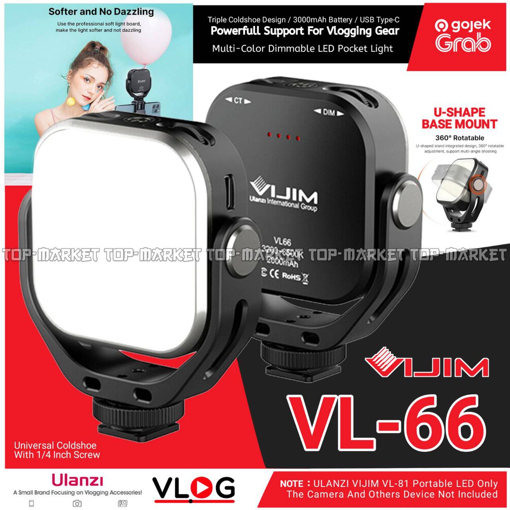 ULANZI VL66 VIJIM Video LED Light Rotate 360 RECHARGEABLE Lampu Studio Smartphone HP (Alt W49)