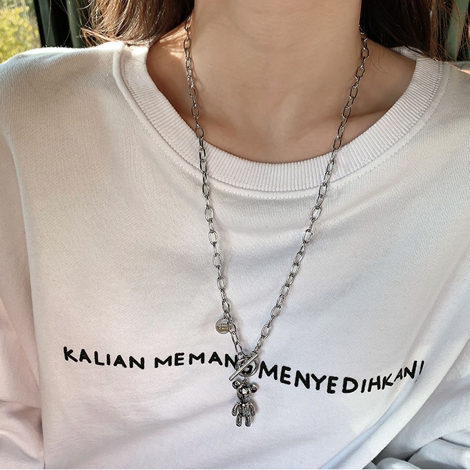 Kalung Hip Hop Korea2023New Aksesoris Fashion Beruang Liontin Kalung925 Perak