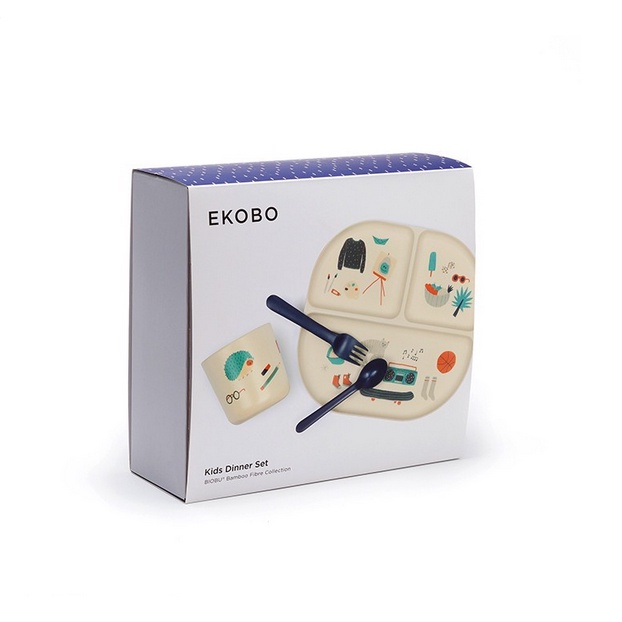 EKOBO Bamboo Illustrated Kids Dinner Set - Peralatan Makan Anak Set Perlengkapan Dinner Makan Anak