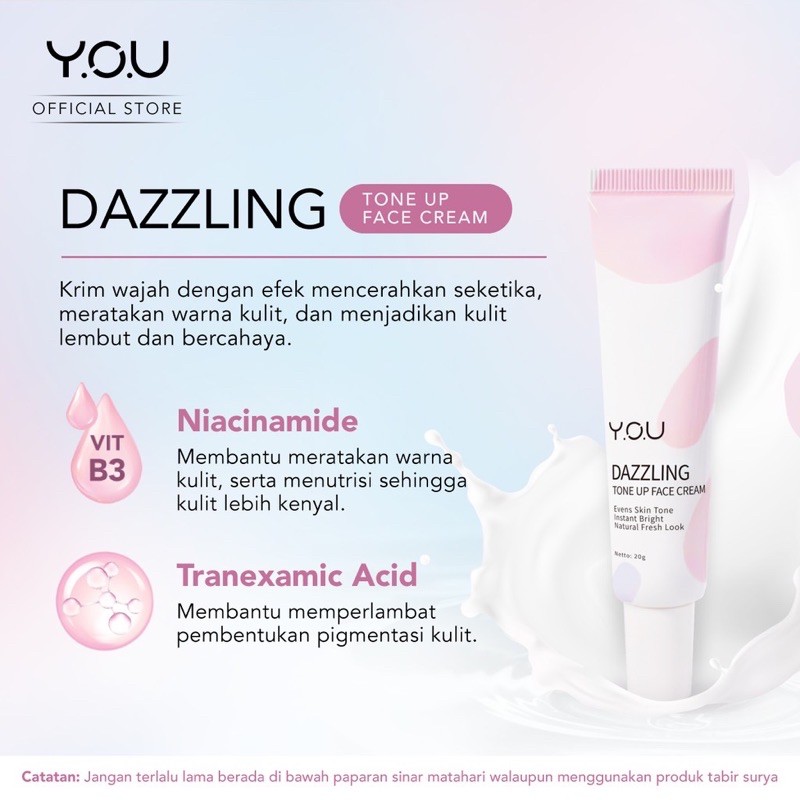 YOU Dazzling Tone Up Face Cream / Efek Cerah Seketika ( YOU MAKEUPS OFFICIAL STORE )