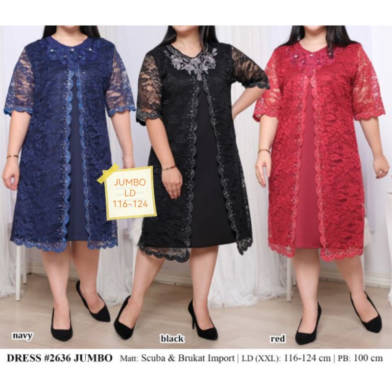 JUMBO DRESS PESTA SCUBA PREMIUM MIX BROKAT FURING FIT LD 116-124