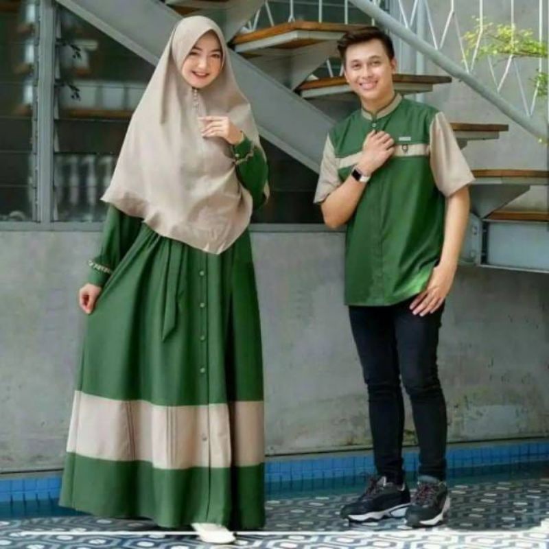 Set Baju Coulpe Pria Wanita Gamis Kemeja Koko Suami Istri Pasangan Free Hijab