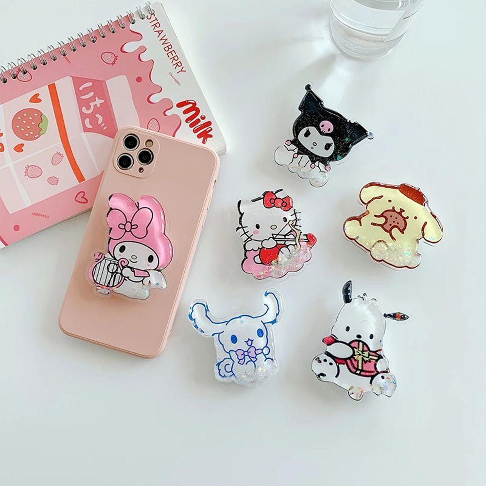 Augustina Tempat Ponsel Kuromi My Melody Aksesoris Handphone Ponsel Kreatif Ekspanding Berdiri Kartun Hadiah Bergerak Cairan