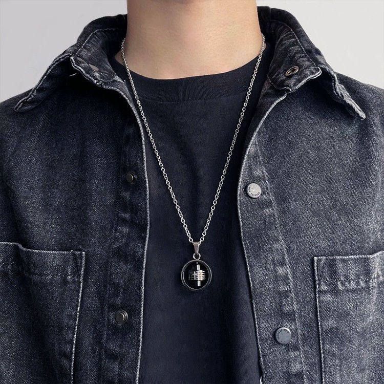 In trendi kata bingkai liontin berputar kitab suci kalung pria hip hop keren titanium steel rantai a