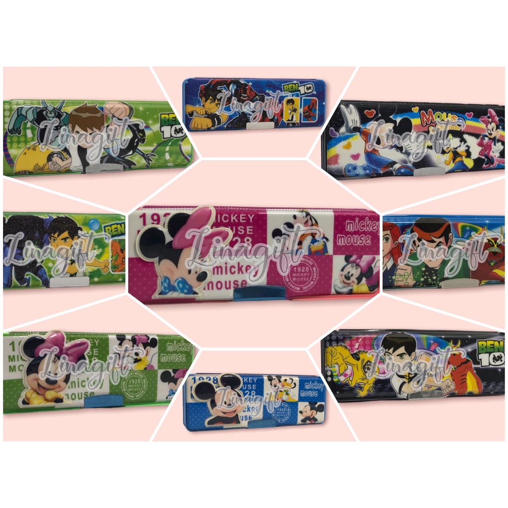 TEMPAT PENSIL KOTAK PENSIL PENCIL CASE MAGNET BTS / FROZEN / UNICORN FREE SERUTAN / BEN 10 / SPIDERMAN MICKEY MOUSE PRINCESS CARS MY PONY WINNIE THE POOH MINNIE MOUSE