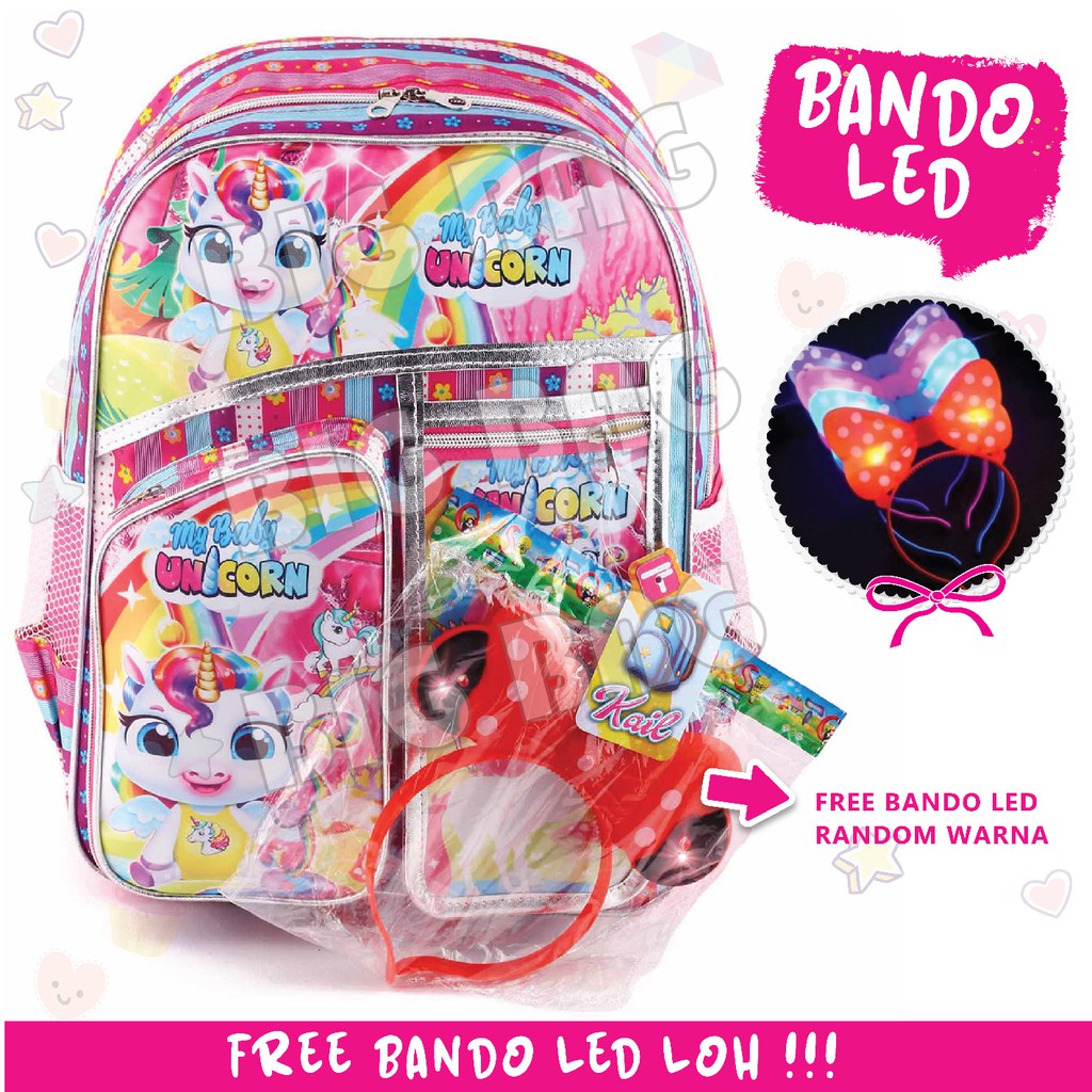 Tas Ransel Anak Karakter - RANSEL GO GIRLS - CUTE BACKPACK + FREE BANDO LED NYALA