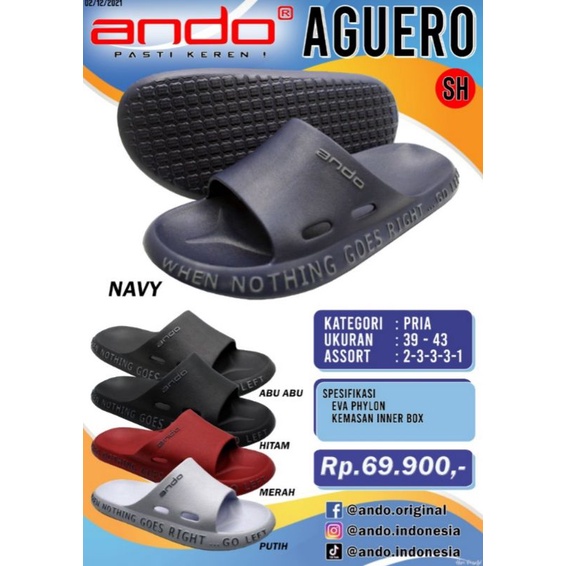 SANDAL ANDO SLOP KEREN LAKI LAKI AGUERO PYLON   ringan empuk tahan air original brand 39-43 termurah - Real Picture