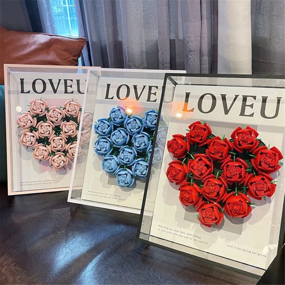 1 Pc Buket Bunga Mawar Blok Bangunan Lego Kreatif DIY Untuk Hadiah Ulang Tahun Hari Valentine