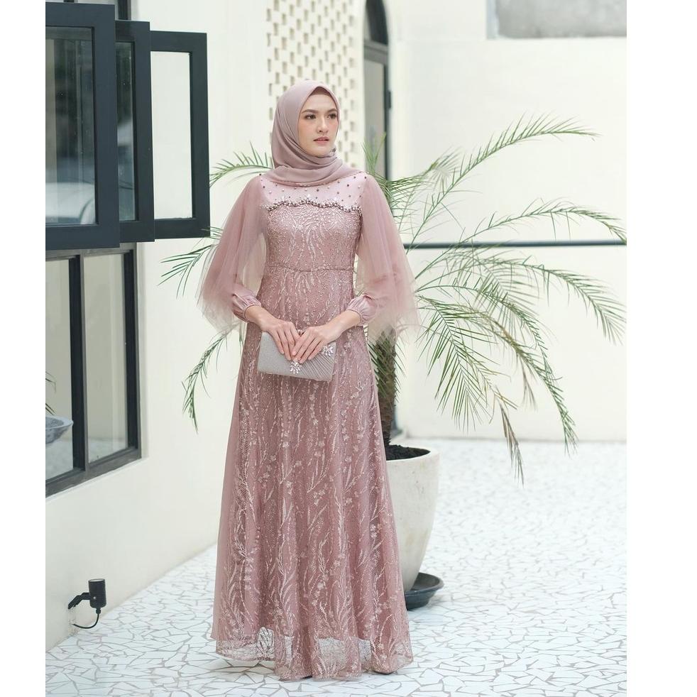 "AIP.25Au22w" Gamis Brukat Modern, Gamis Remaja Dress Wanita Dress Kondangan Lamaran Wisuda Simple B