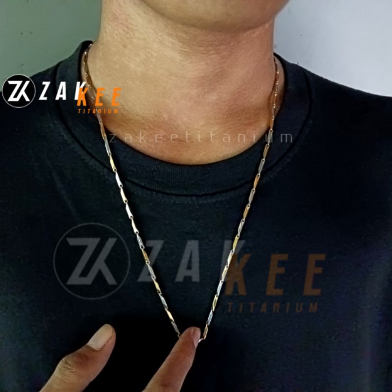 Kalung Titanium Pria Wanita Rantai Anti Karat Rante Biji Padi Silver Perak Variasi Emas Cowok Cewek Stainless Steel