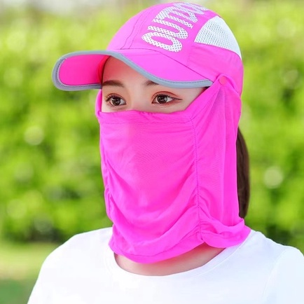 (Hello Girl)MZ18 Topi Matahari Wanita Dengan Penutup Wajah Dan Leher Model Lipat Untuk Outdoor import