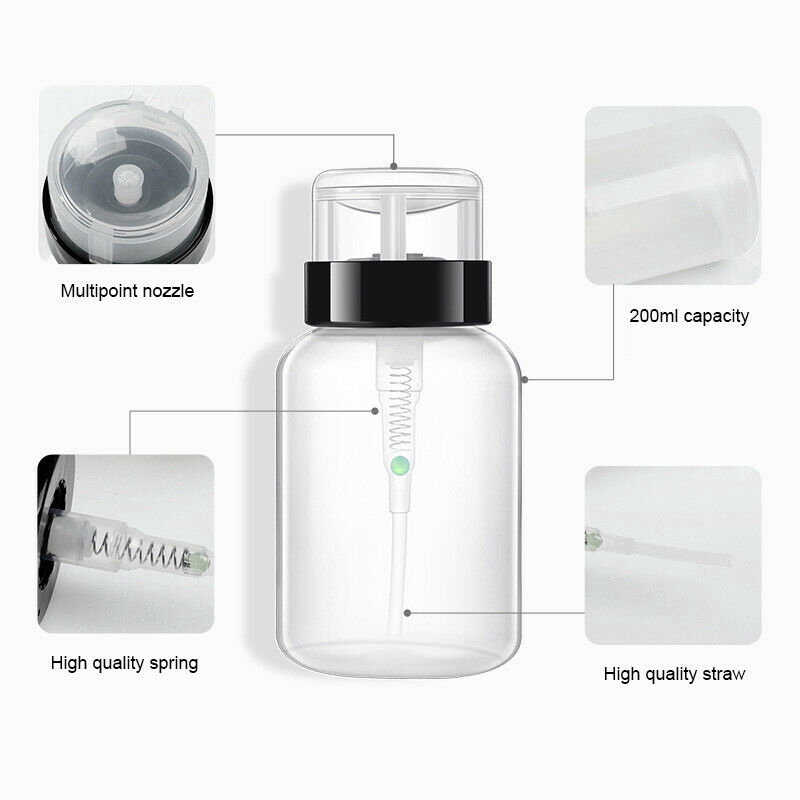 1 Pc 200ml High Quality Empty Plastic Nail Polish Remover Liquid Alcohol Press Pump Dispenser/ UV Gel Bottle for Nail Art Cleaning Bottle Tool