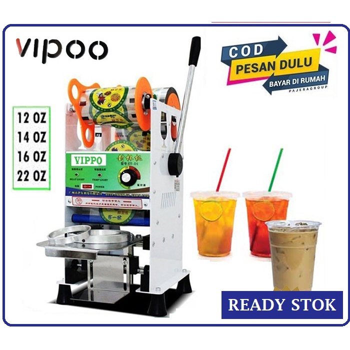 Mesin Cup Sealer Vipoo V-D9 Mesin Pres Gelas Plastik Ukuran 12-22 oz Sealing Machine Mesin Penyegel 